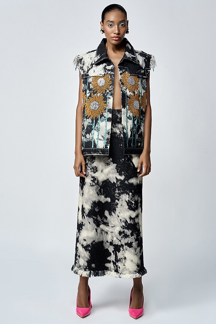 Grey Cloud Wash Thick Denim Pencil Skirt by Shahin Mannan at Pernia's Pop Up Shop