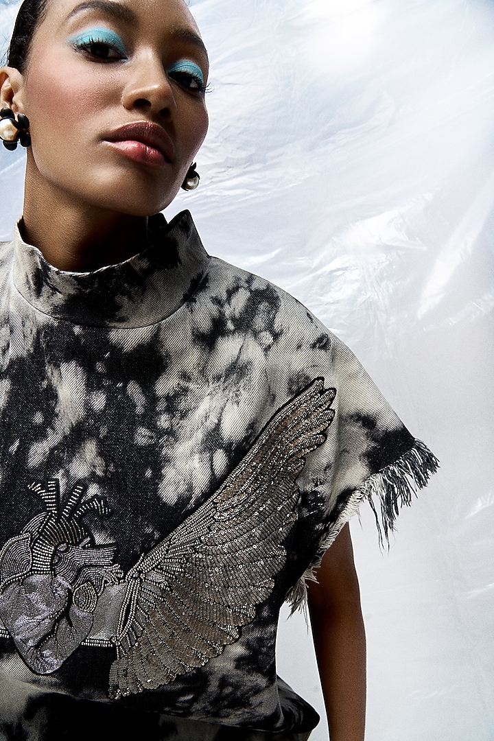 Grey Cloud Wash Thick Denim Oversized T-shirt by Shahin Mannan at Pernia's Pop Up Shop
