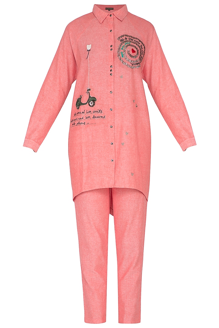 Pink Embroidered Shirt With Pants by Shahin Mannan