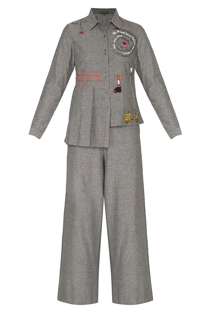 Grey Embroidered Shirt With Pants by Shahin Mannan
