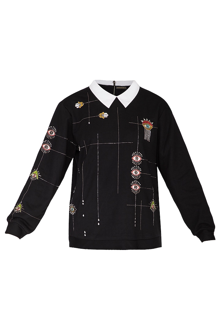 Black Embroidered Sweatshirt by Shahin Mannan at Pernia's Pop Up Shop