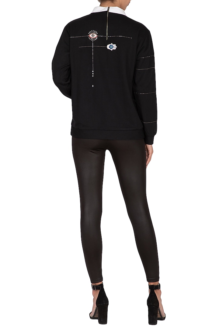 Black Embroidered Sweatshirt by Shahin Mannan at Pernia's Pop Up Shop