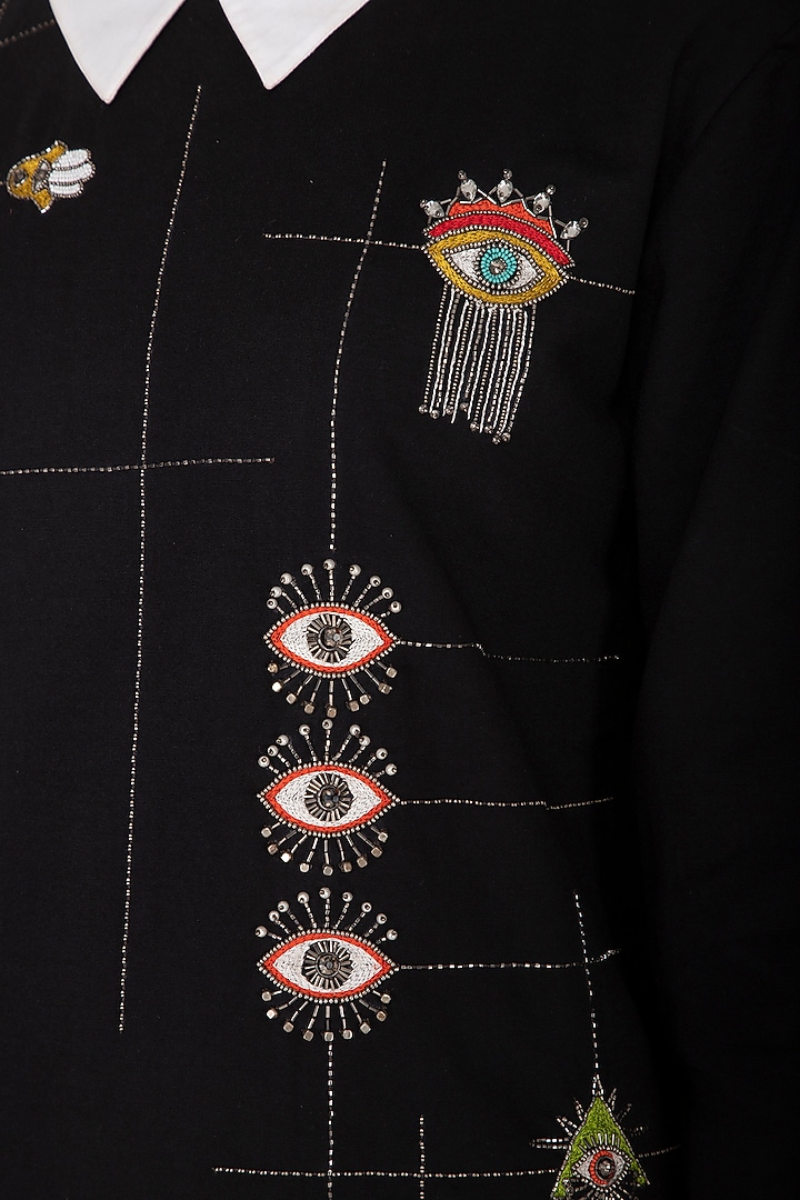 Black Embroidered Sweatshirt by Shahin Mannan at Pernia's Pop Up Shop