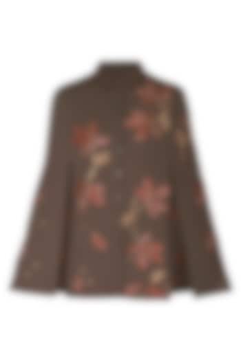Brown Embroidered Cape by Shahin Mannan
