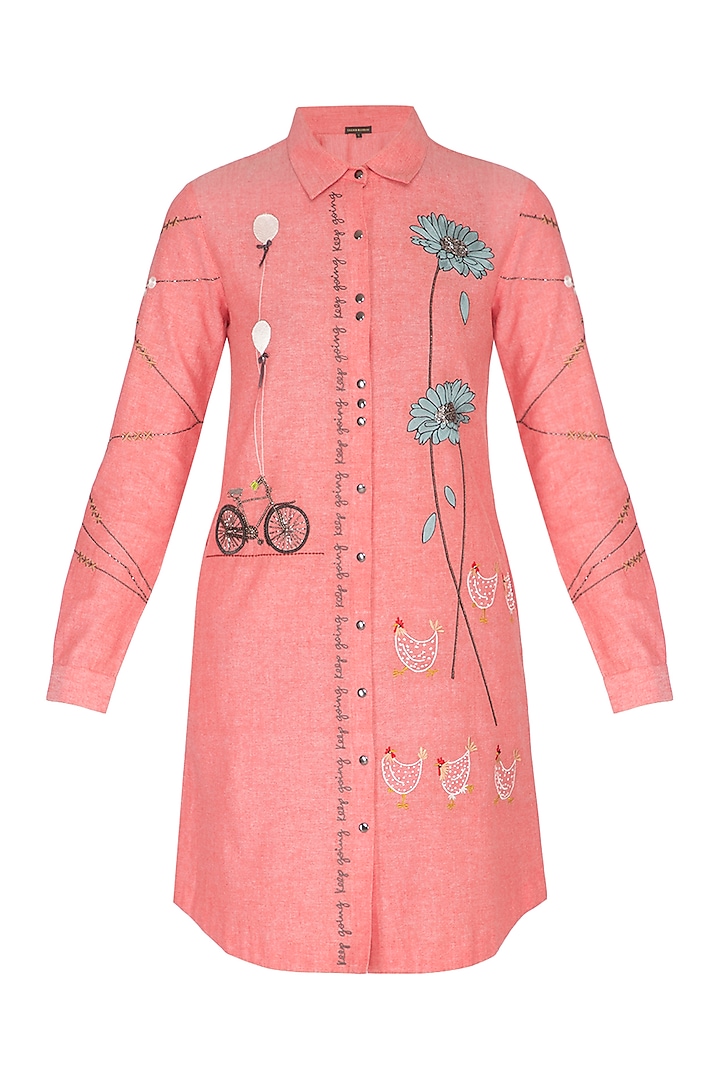 Blush Pink Embroidered Shirt Dress by Shahin Mannan