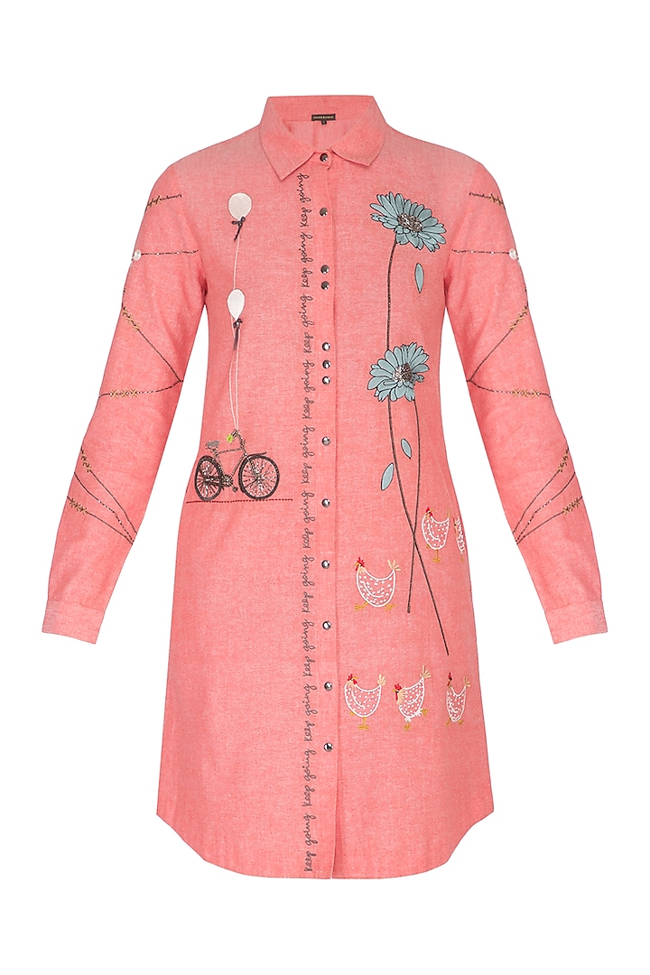 Blush Pink Embroidered Shirt Dress Design by Shahin Mannan at Pernia's