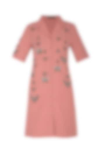 Onion Pink Embroidered Shirt Dress by Shahin Mannan