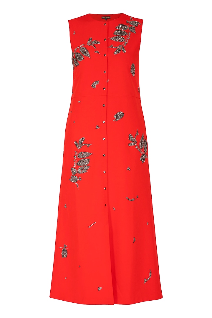 Red Embroidered Cocktail Dress by Shahin Mannan at Pernia's Pop Up Shop
