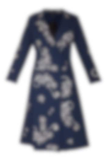 Navy Purple Embroidered Coat Dress by Shahin Mannan