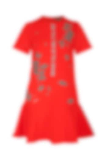 Red Embroidered Mini Vacation Dress by Shahin Mannan at Pernia's Pop Up Shop