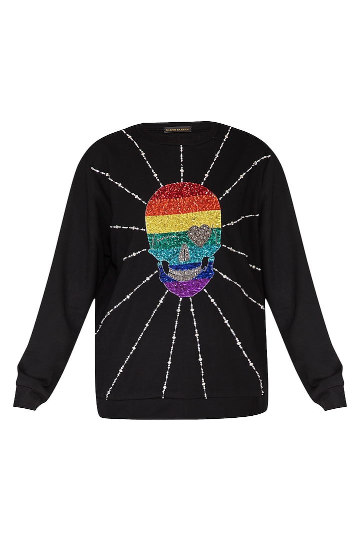 Black Embroidered Fleece Sweatshirt by Shahin Mannan