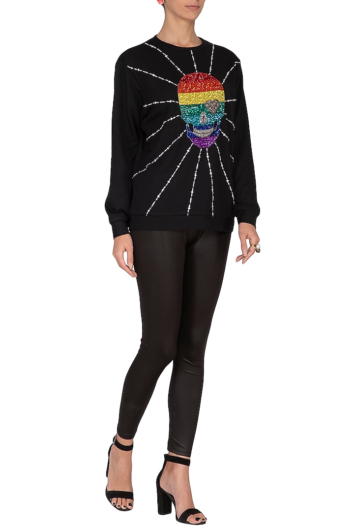 Black Embroidered Fleece Sweatshirt by Shahin Mannan at Pernia's Pop Up Shop