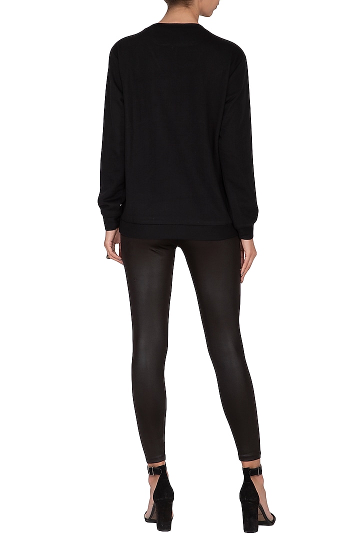 Black Embroidered Fleece Sweatshirt by Shahin Mannan at Pernia's Pop Up Shop