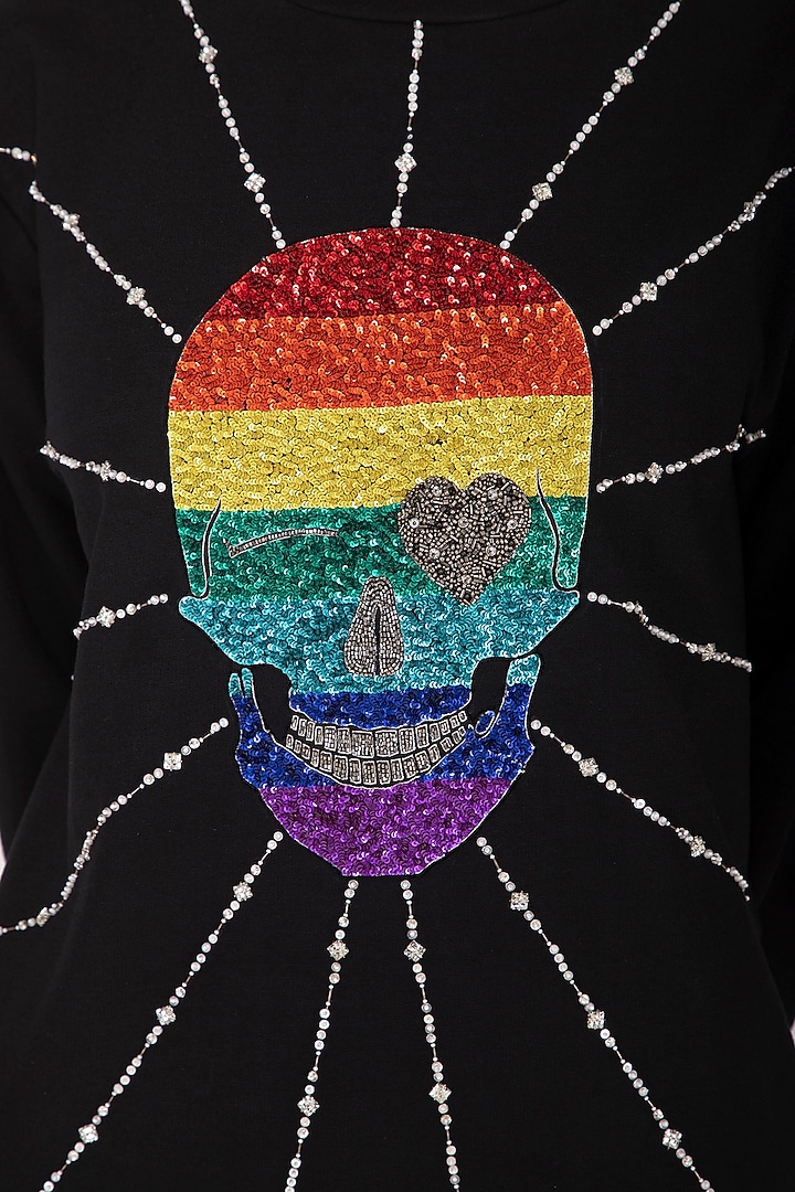 Black Embroidered Fleece Sweatshirt by Shahin Mannan at Pernia's Pop Up Shop
