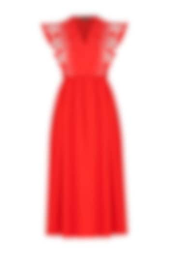 Red Embroidered Midi Dress by Shahin Mannan at Pernia's Pop Up Shop