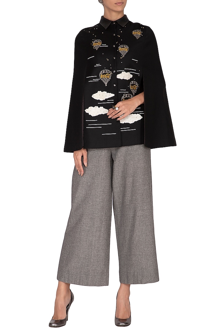 Black Embroidered Cape by Shahin Mannan at Pernia's Pop Up Shop