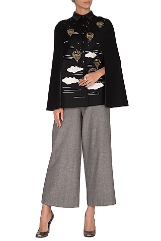 Black Embroidered Cape by Shahin Mannan