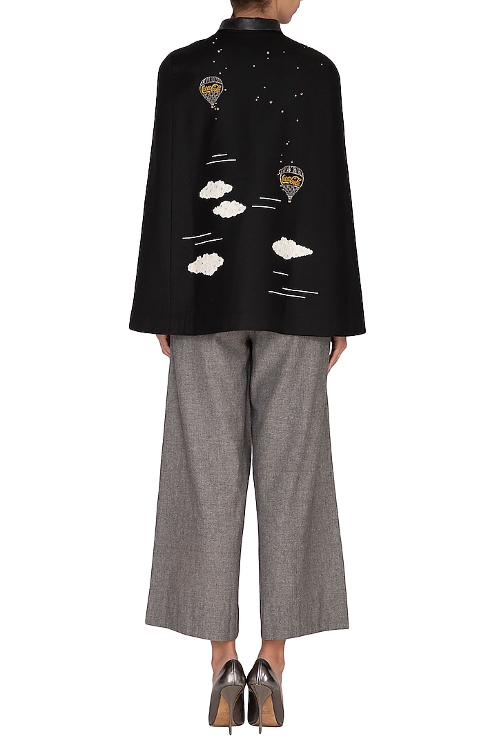 Black Embroidered Cape by Shahin Mannan at Pernia's Pop Up Shop