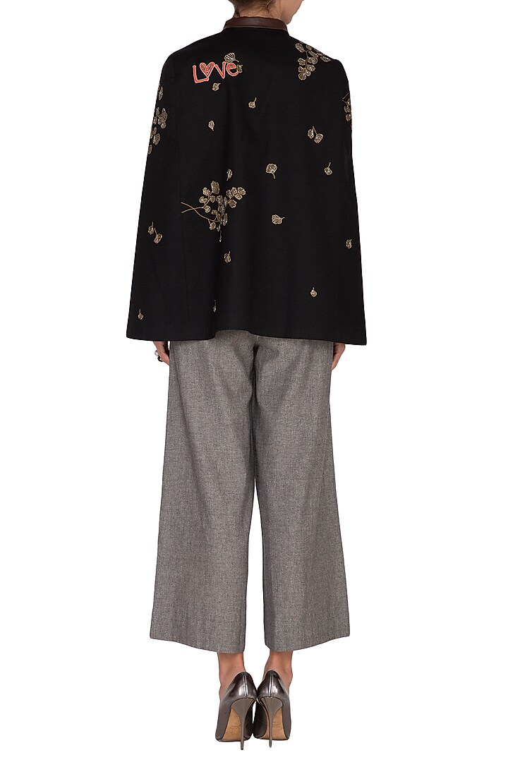 Black Embroidered Woolen Cape by Shahin Mannan at Pernia's Pop Up Shop