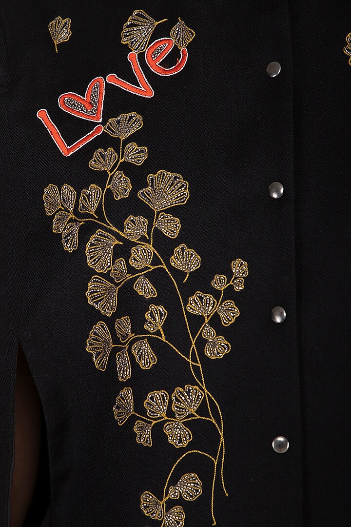 Black Embroidered Woolen Cape by Shahin Mannan at Pernia's Pop Up Shop