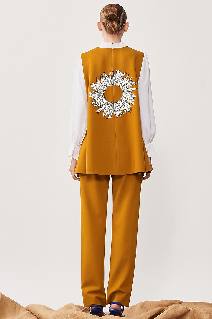 Mustard Embroidered Flared Top by Shahin Mannan at Pernia's Pop Up Shop