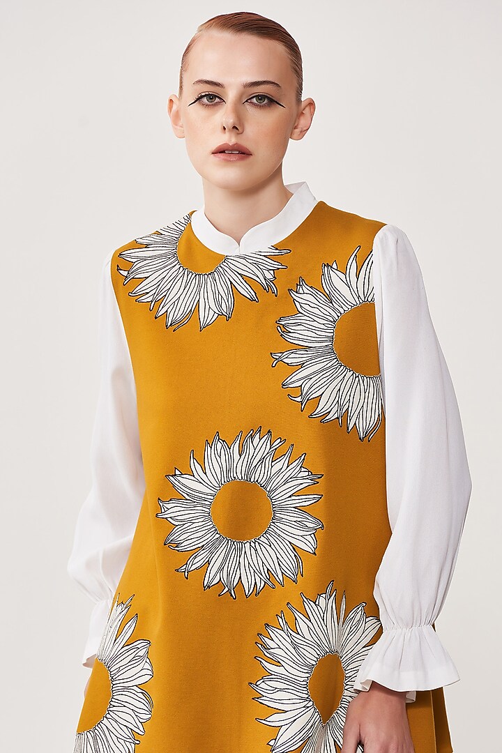 Mustard Embroidered Flared Top by Shahin Mannan at Pernia's Pop Up Shop