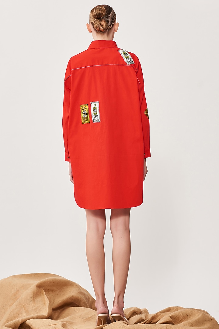 Red Embroidered Overshirt by Shahin Mannan at Pernia's Pop Up Shop
