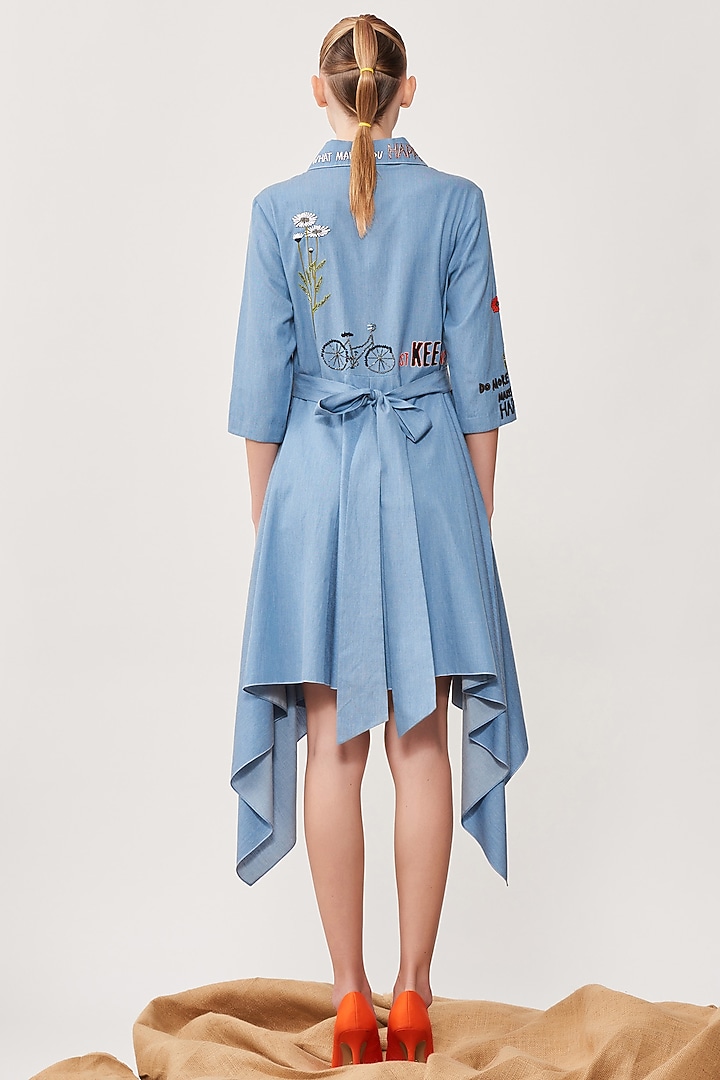 Stone Blue Embroidered Mini Cocktail Dress by Shahin Mannan at Pernia's Pop Up Shop