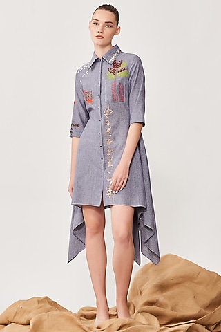 Grey Embroidered Mini Dress by Shahin Mannan