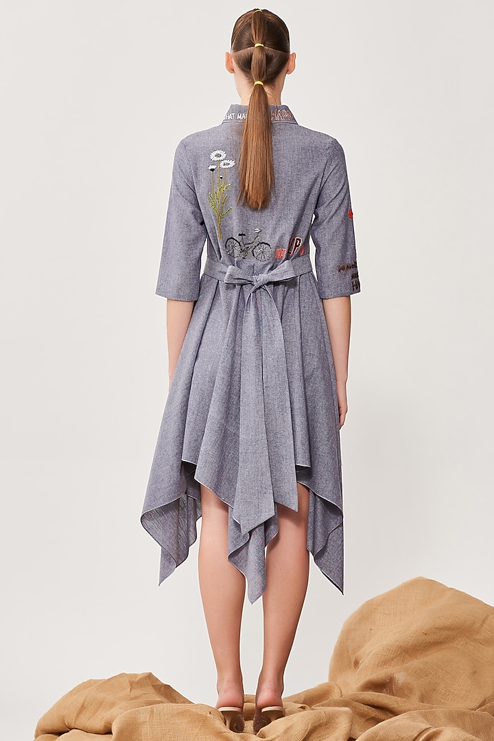 Grey Embroidered Mini Cocktail Dress by Shahin Mannan at Pernia's Pop Up Shop