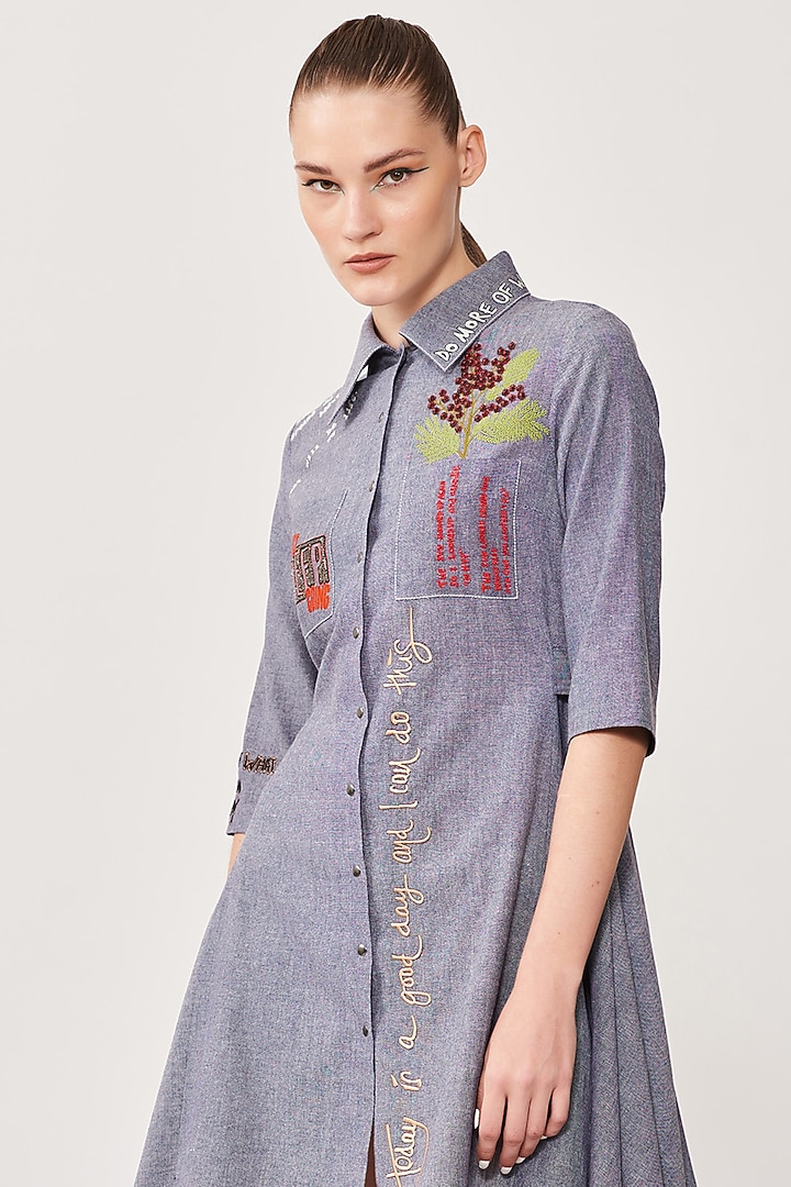 Grey Embroidered Mini Cocktail Dress by Shahin Mannan at Pernia's Pop Up Shop