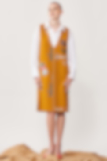 Mustard Embroidered Shift Cocktail Dress by Shahin Mannan at Pernia's Pop Up Shop