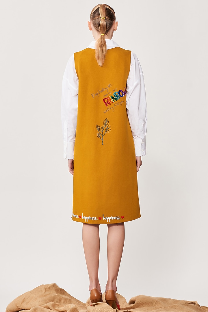 Mustard Embroidered Shift Cocktail Dress by Shahin Mannan at Pernia's Pop Up Shop
