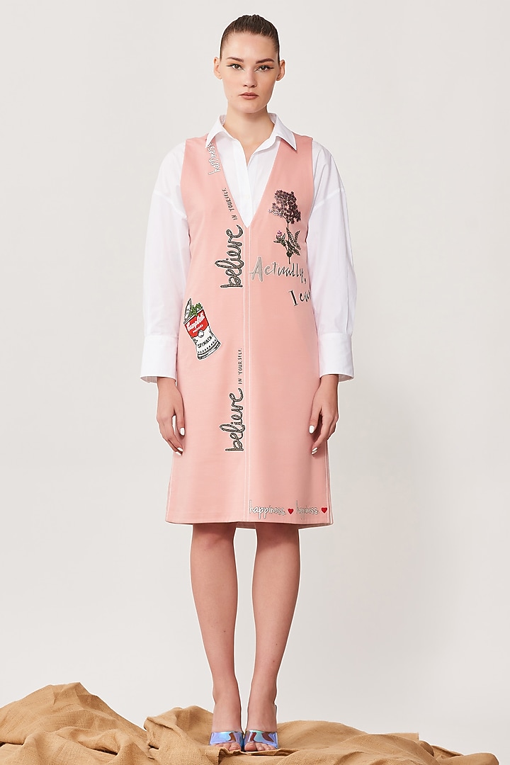 Peach Embroidered Shift Cocktail Dress by Shahin Mannan at Pernia's Pop Up Shop