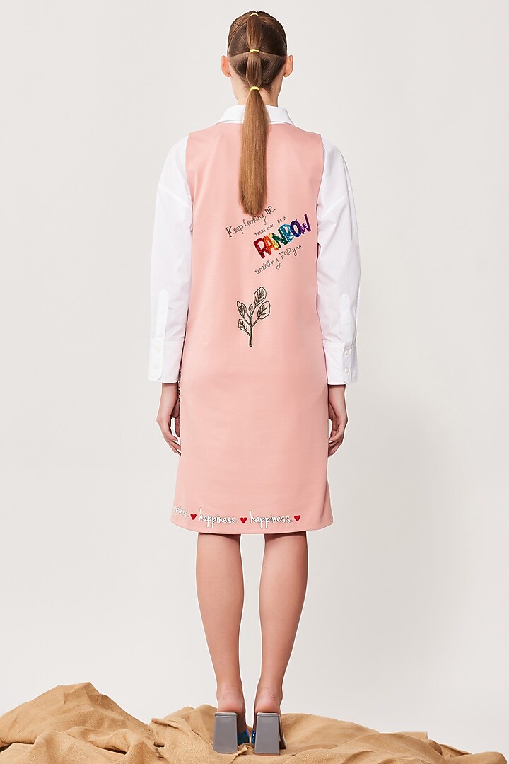 Peach Embroidered Shift Cocktail Dress by Shahin Mannan at Pernia's Pop Up Shop