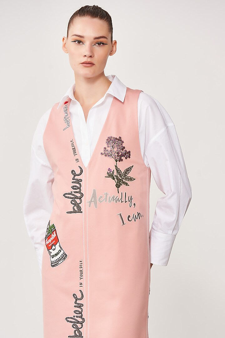 Peach Embroidered Shift Cocktail Dress by Shahin Mannan at Pernia's Pop Up Shop