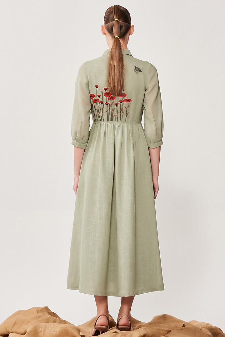 Sage Embroidered Maxi Cocktail Dress by Shahin Mannan at Pernia's Pop Up Shop