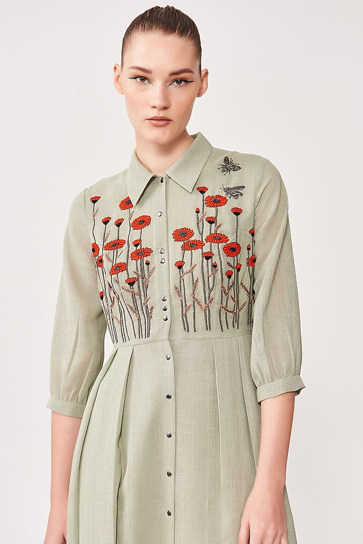 Sage Embroidered Maxi Cocktail Dress by Shahin Mannan at Pernia's Pop Up Shop