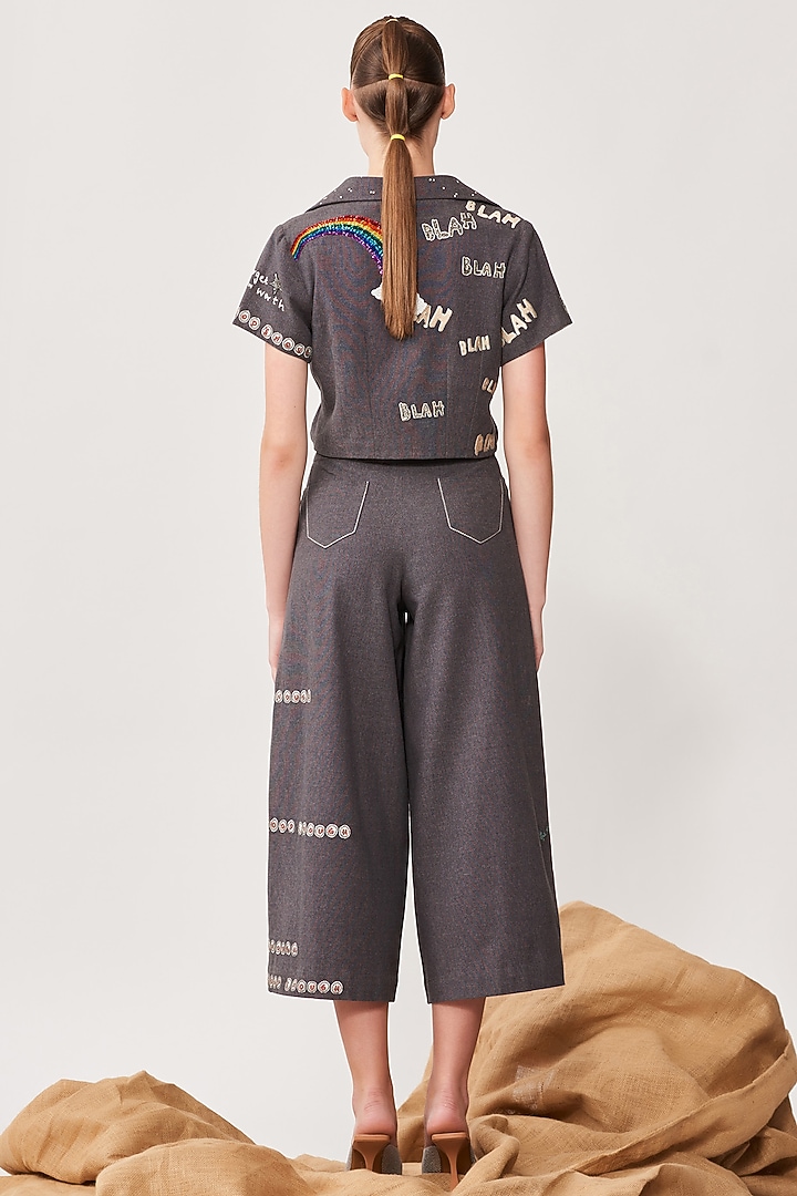 Grey Melange Flared Pants by Shahin Mannan at Pernia's Pop Up Shop