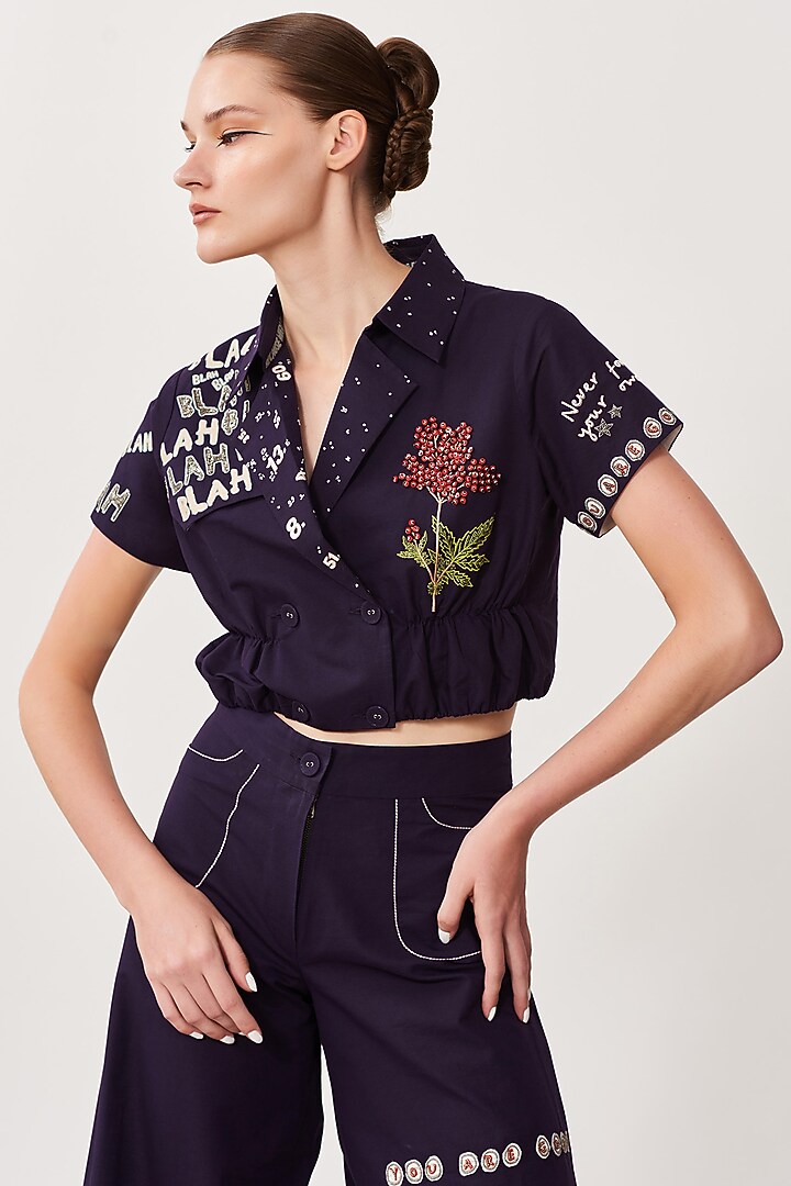 Aubergine Embroidered Short Jacket by Shahin Mannan at Pernia's Pop Up Shop