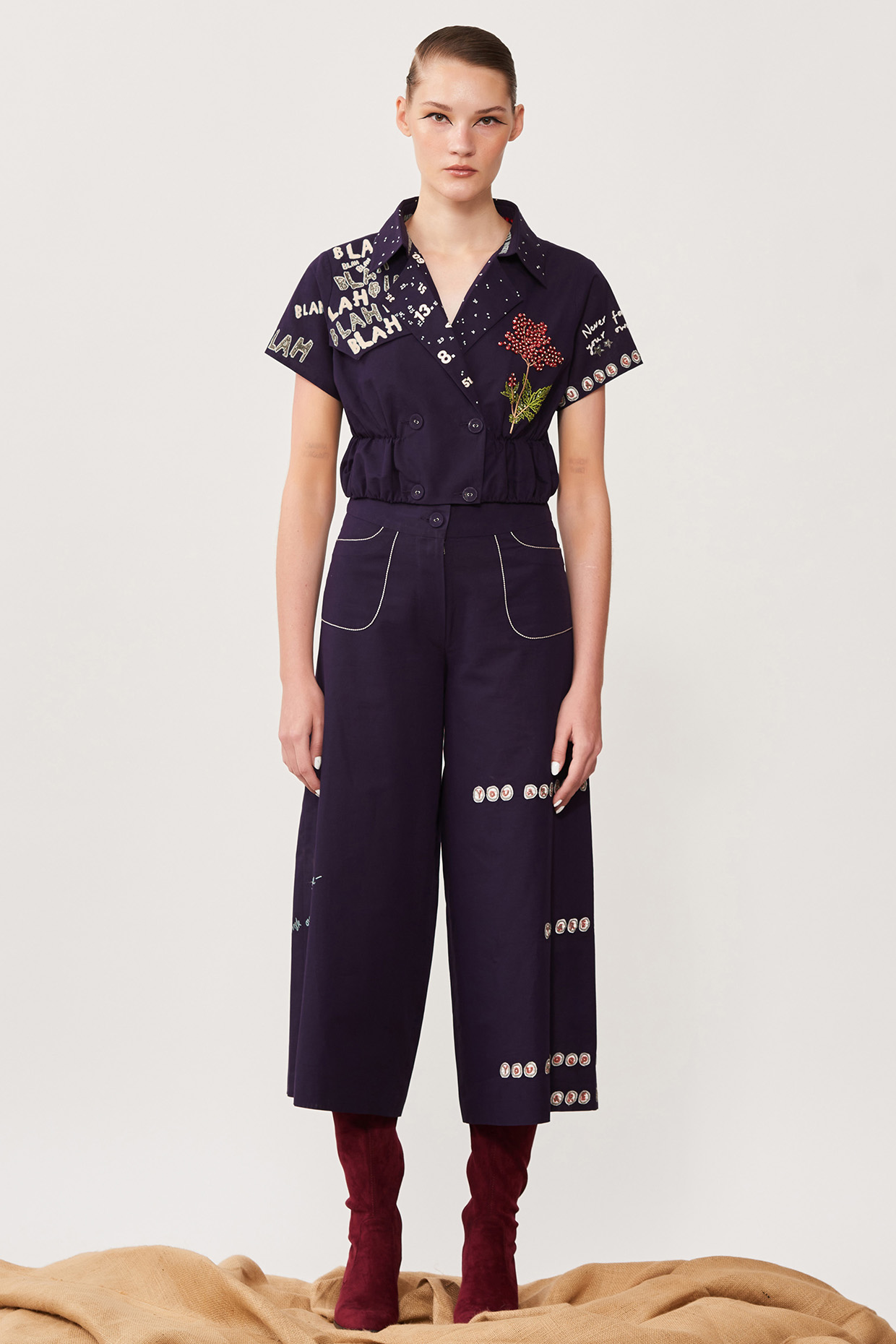 Aubergine Poplin Flared Pant by Shahin Mannan at Pernia's Pop Up Shop