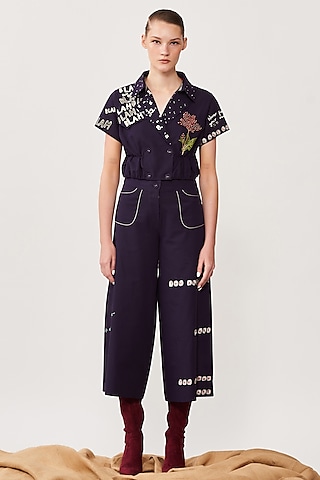 Aubergine Poplin Flared Pant by Shahin Mannan