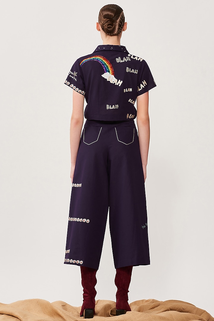 Aubergine Poplin Flared Pant by Shahin Mannan at Pernia's Pop Up Shop