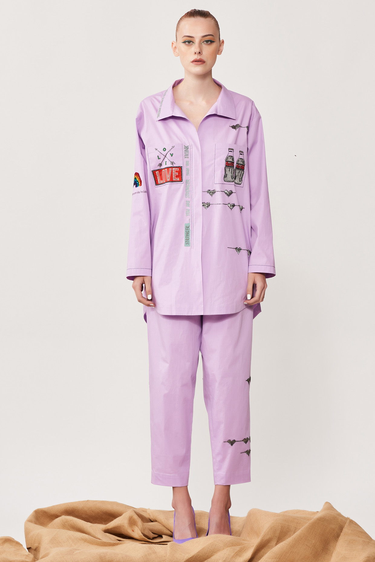 Lilac Embroidered Pant Set by Shahin Mannan at Pernia's Pop Up Shop