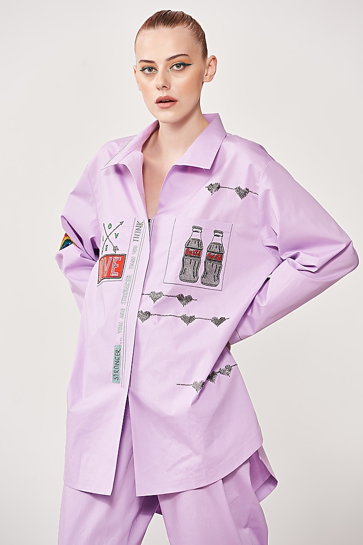 Lilac Embroidered Pant Set by Shahin Mannan at Pernia's Pop Up Shop
