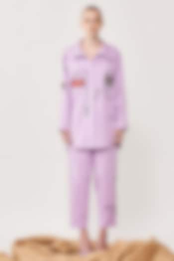 Lilac Embroidered Oversized Shirt by Shahin Mannan