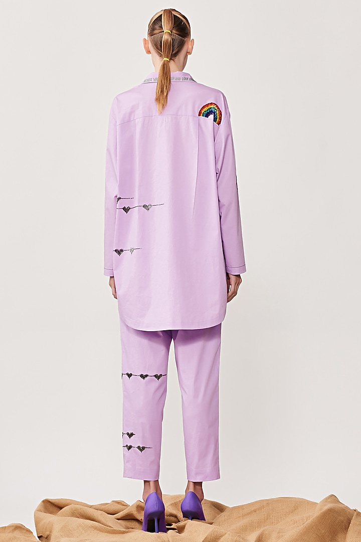 Lilac Embroidered Oversized Shirt by Shahin Mannan at Pernia's Pop Up Shop