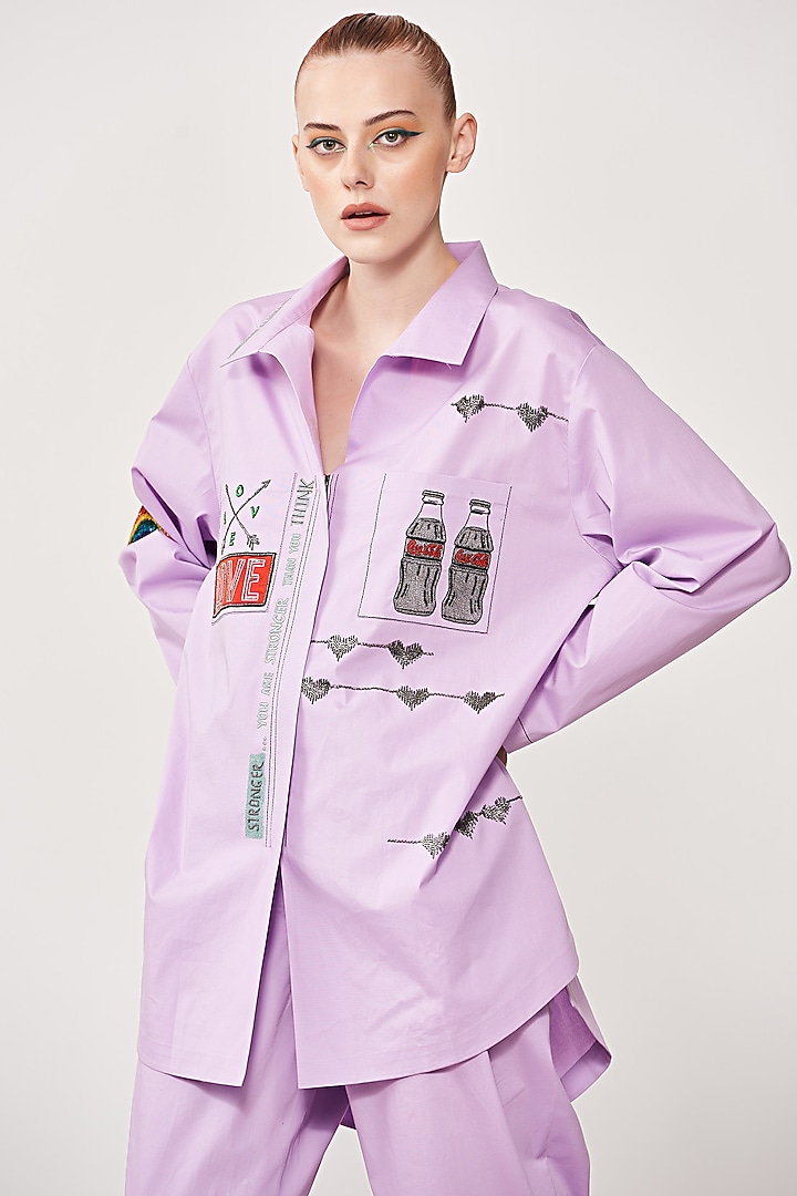 Lilac Embroidered Oversized Shirt by Shahin Mannan at Pernia's Pop Up Shop