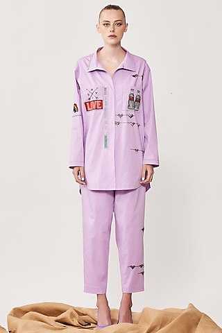 Lilac Embroidered Pants by Shahin Mannan