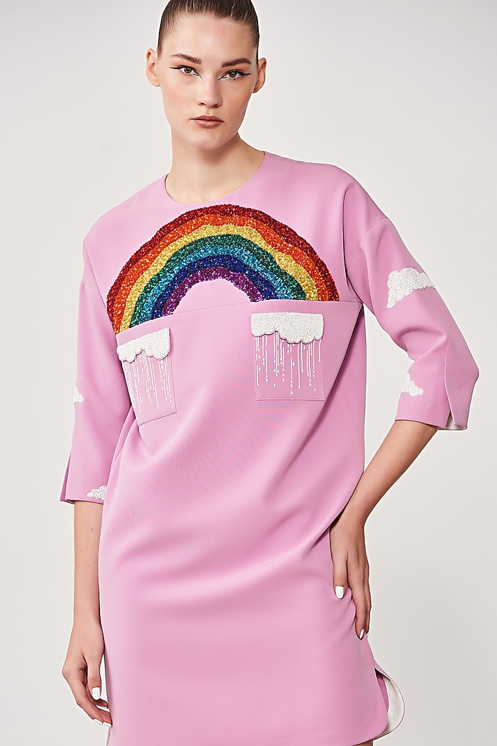 Lilac Embroidered Cocktail Shirt Dress by Shahin Mannan at Pernia's Pop Up Shop